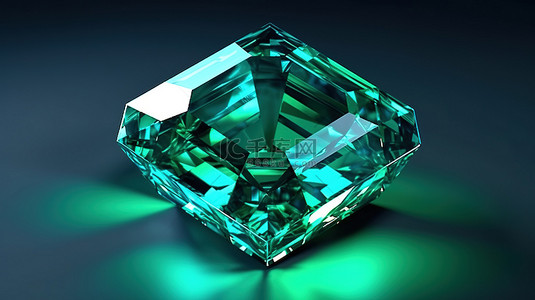 翡翠戒指背景图片_3D 渲染中的阿舍尔切割祖母绿宝石