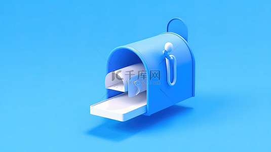 蓝色背景邮箱的 3D 插图，用于具有充足空间的信件