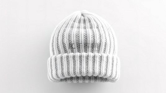 美女凉爽背景图片_白色针织冬季无檐小便帽模型的 3D 渲染，在纯白色背景上为您的设计提供开放空间