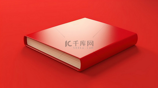 现实的书，空白封面放置在充满活力的红色背景 3D 渲染上
