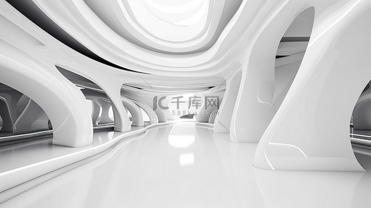 3D 渲染中抽象白色建筑背景的技术产品展示