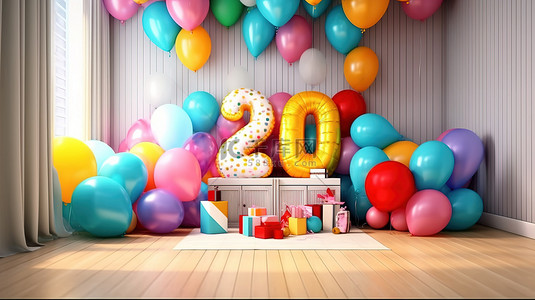 生日快乐快乐背景图片_彩色气球庆祝快乐的两周岁生日