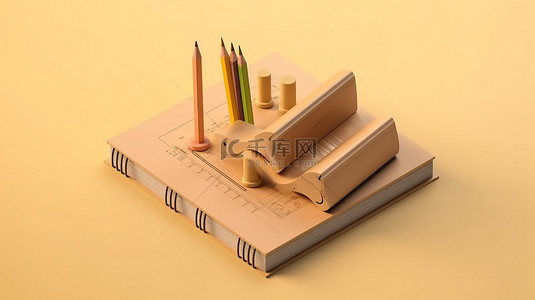 教师课堂背景图片_现代平面设计等距书籍和铅笔概念的创新学习 3D 渲染