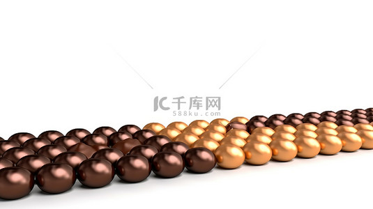 糖果框背景图片_白色背景上带有双边框的涂层巧克力糖果的 3D 插图