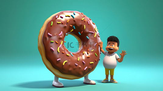 快活的 3D 动画亚洲青少年享受甜甜圈