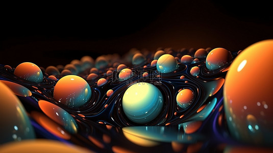 抽象 3D 插图中球体的动态相互作用