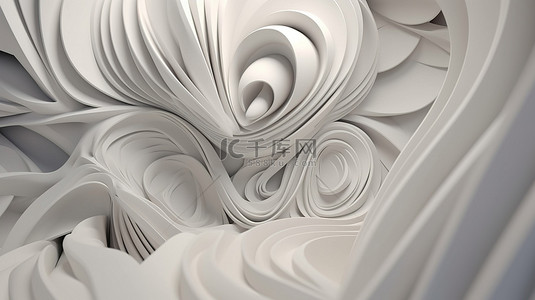 心形几何背景图片_心形墙背景中的白色旋转漩涡艺术令人惊叹的 3D 渲染