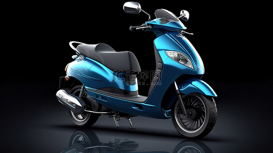 灰色背景下有两个座位的时尚蓝色城市运动摩托车的 3D 插图