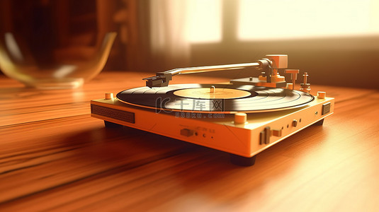 玩大转盘背景图片_木地板上老式电唱机的 3d 渲染