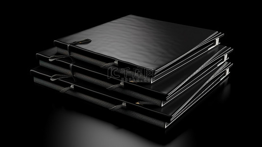 笔记本装饰背景图片_时尚的黑色笔记本在黑色背景下以 3D 插图展示