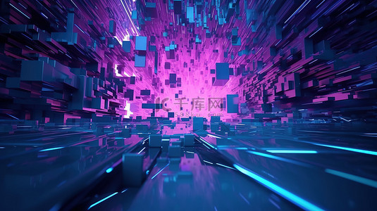 广告几何背景背景图片_为赛博朋克科技广告创建 3d 紫色和蓝色抽象几何背景