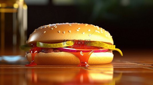 汉堡热狗和软饮料的浮动快餐盛宴 3d 渲染