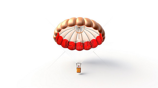 与周围环境分离的白色背景上的降落伞和轮子的 3D 插图