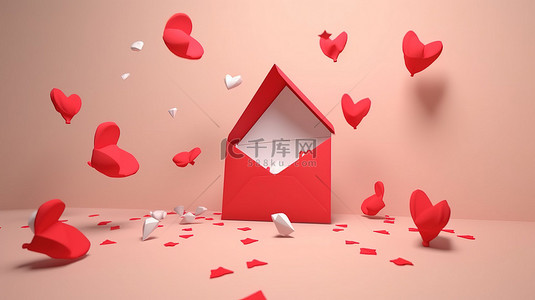 气球情书背景图片_情人节框架一个可爱的 3d 卡通情书设计