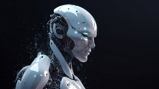 考的背景图片_3D渲染中的AI机器人进行计算或分析