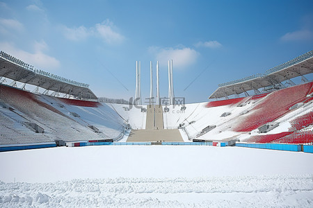 下雪了背景图片_庆日国家体育场下雪了