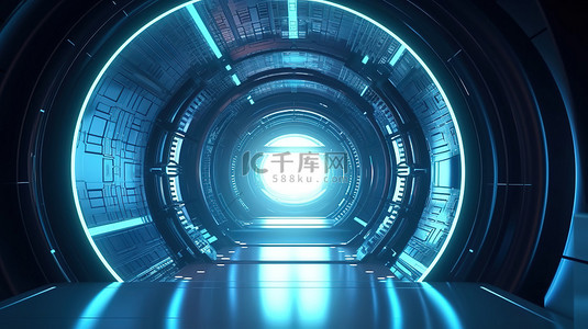 未来派明亮科幻小说背景 3d 渲染的圆形门户
