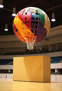 灯光篮球场背景图片_篮球场上有一个球，有计时器