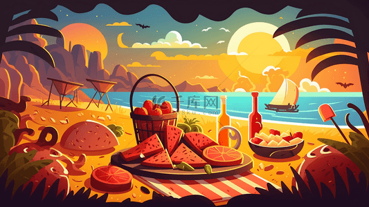 夏季旅游背景图片_旅游假日海边野餐背景
