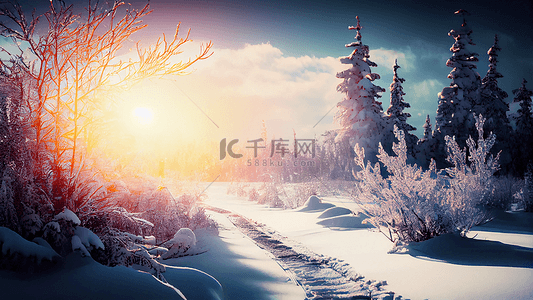 大雪雪花背景图片_冬季雪景阳光树背景
