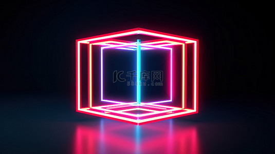 霓虹灯立方体框架标志的 3d 渲染