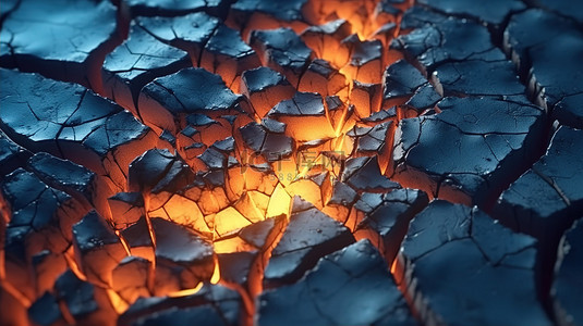 火焰喷发背景图片_火山喷发对破裂的地球纹理影响的 3d 渲染
