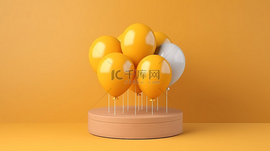 演示中背景图片_用于展示产品创意的裸露结构支架和浮动气球，在 3D 演示中具有充足的文本空间