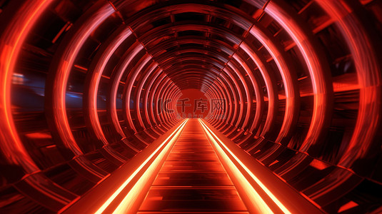 4k 超高清红色发光霓虹灯隧道的抽象 3D 渲染