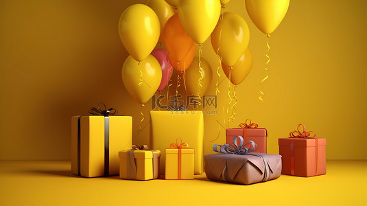3d 气球和礼品盒的数字艺术