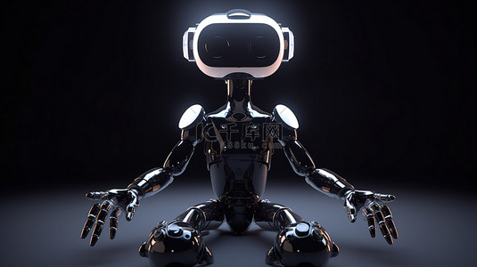 虚拟现实头像是带有 VR 眼镜和操纵杆的 3D 渲染角色