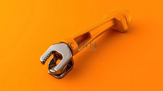 橙色背景与 3D 渲染单色管扳手