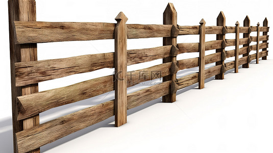 白描老树背景图片_孤立的 3d 牧场围栏，由带修剪路径的木头制成