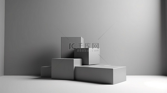 抽象方块背景图片_用于具有灰色抽象方块背景的产品摄影的简约 3D 讲台