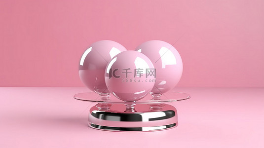 黄昏ppt背景图片_3d 呈现的粉红色基座展示两个用于产品展示的玻璃球体