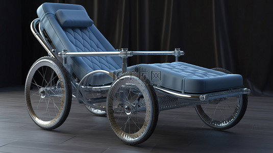 3d 渲染图像中的灰蓝色轮椅贵妃椅