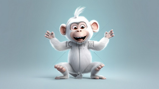 猴子下山背景图片_雪白猴子的欢快 3D 插图
