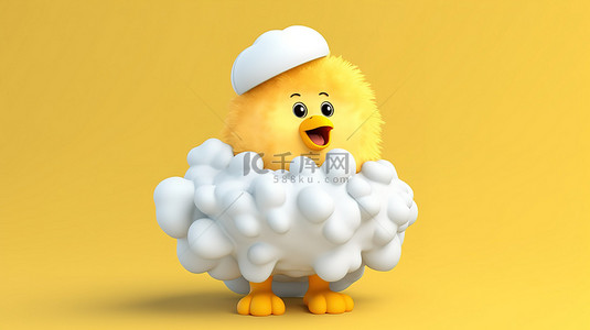云胖背景图片_有趣的 3D 鸡图形持有云符号