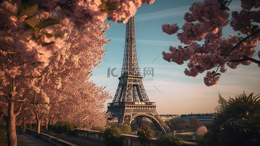 法国埃菲尔背景图片_埃菲尔铁塔城市地标度假背景