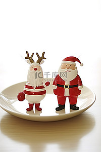 红鼻子驯鹿鲁道夫背景图片_白盘子上的小圣诞老人和驯鹿