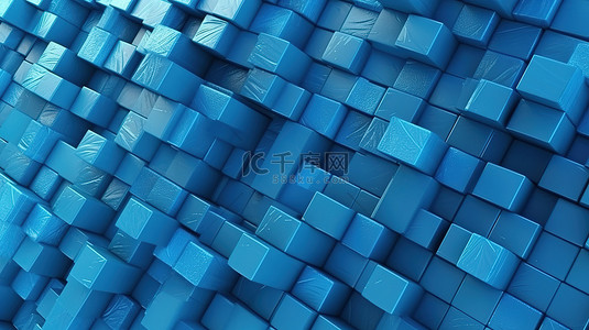 带纹理的 3D 蓝砖壁纸插图