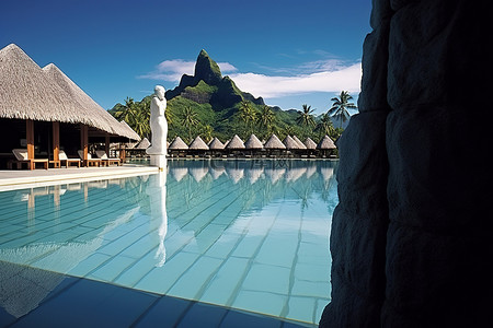 石像岛背景图片_波拉波拉岛度假村的泳池