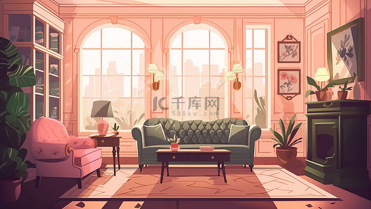 家装风格背景图片_客厅茶几植物