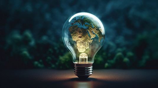 创新的可再生能源概念地球被包裹在灯泡渲染中