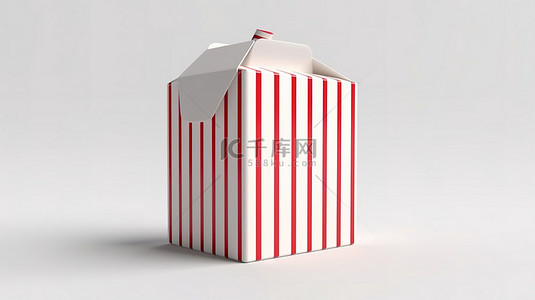 牛奶包装红色背景图片_白色背景下牛奶纸盒和红色条纹稻草的 3D 渲染