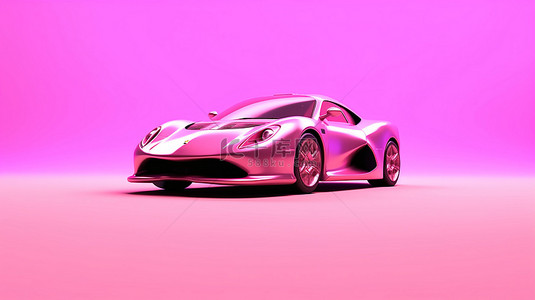 带有复制空间的粉红色背景下粉红色超级跑车的 3D 渲染
