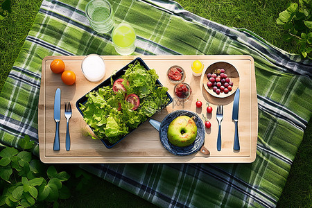 绿色野餐桌和沙拉