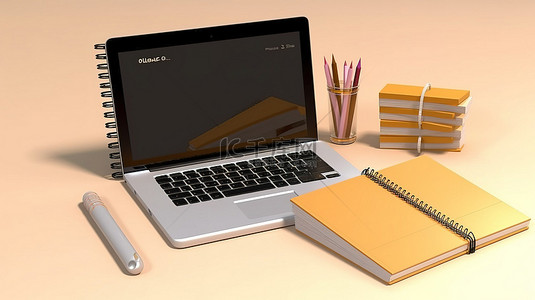 高效的业务规划 3D 渲染笔记本电脑和目标导向的平面样式待办事项列表