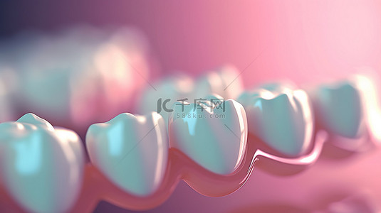 牙科手术背景图片_令人惊叹的牙齿特写，选择性聚焦，实现最佳健康 3D 渲染