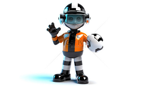 卡通橄榄球背景图片_戴着 VR 耳机的裁判令人兴奋的 3D 插图