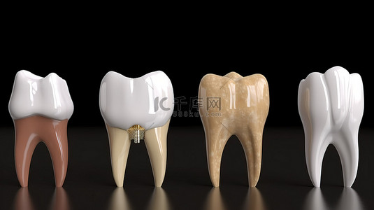 清洁牙齿和脏牙的逼真 3D 渲染牙齿清洁过程和牙齿美白